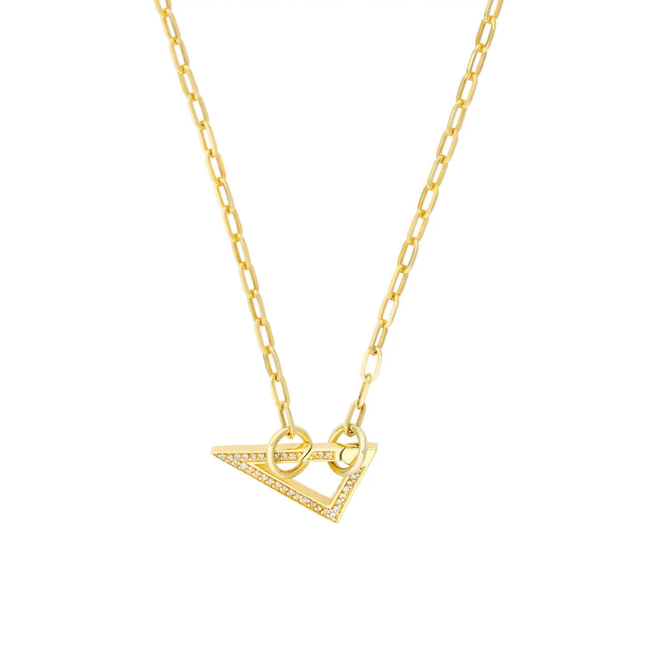 Triangle with Diamonds Push Lock Necklace